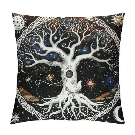 FCXZI Tree of Life Pillow Cover 18x18 Inch, Sun and Moon Throw Pillow Cover, Gothic Bohemian ...