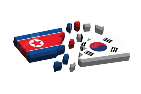 3d Rusak Bendera Korea Utara Dan Selatan Vektor, Memukul, Hubungan ...