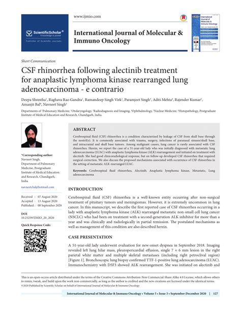 (PDF) CSF rhinorrhea following alectinib treatment for anaplastic ...