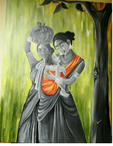 Mother and Child Woman Painting Acrylic on Canvas | GREENC