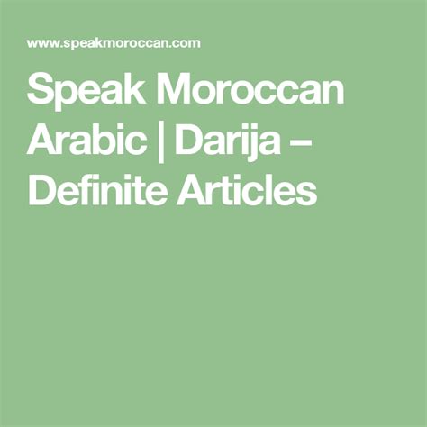 Speak Moroccan Arabic | Darija – Definite Articles | Moroccan arabic ...