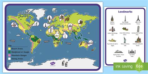 Printable World Map Poster with Landmarks | Resources