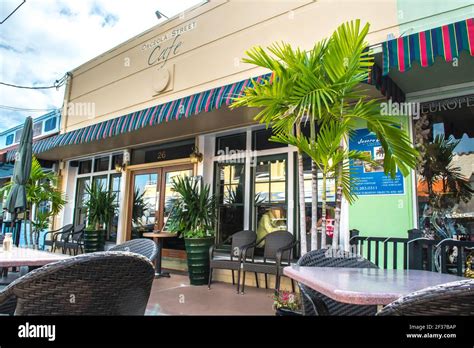 Downtown historic Stuart, Florida. Scenes along the streets with storefronts, restaurants and ...