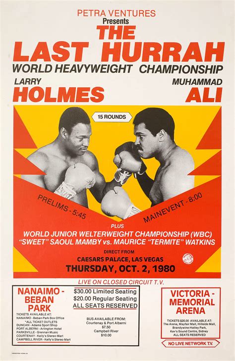 Larry Holmes vs. Muhammad Ali 1980 Canadian Window Card Poster ...