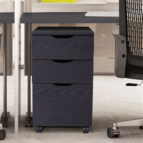 HOMCOM 3-Drawer File Cabinet Under Desk Office Storage Movable w/Wheel Black Oak 5056029872888 ...