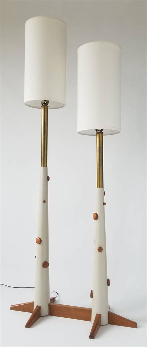 1960s Twin Pole Floor Lamp in Lacquered Wood and Brass , USA at 1stDibs