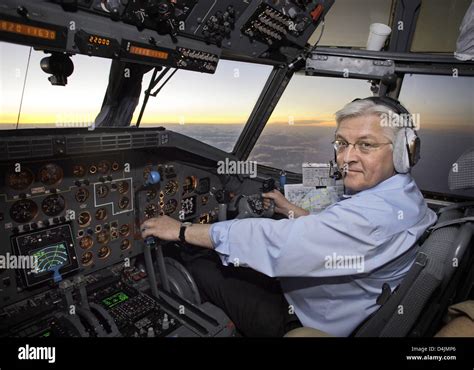 German Foreign Minister Frank-Walter Steinmeier (SPD) sits in the cockpit of a Transall C-160 of ...