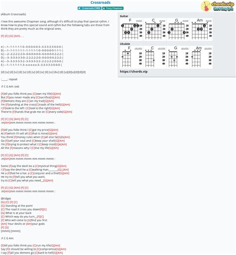 Chord: Crossroads - tab, song lyric, sheet, guitar, ukulele | chords.vip