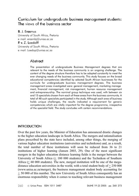 (PDF) Curriculum for undergraduate business management students:The views of the business sector