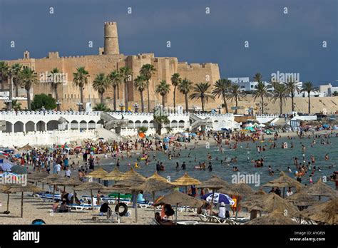 The fort overlooks main beach Monastir Tunisia Stock Photo - Alamy