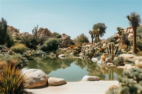 Premium AI Image | Photo of Cactus garden in the desert peaceful landscape