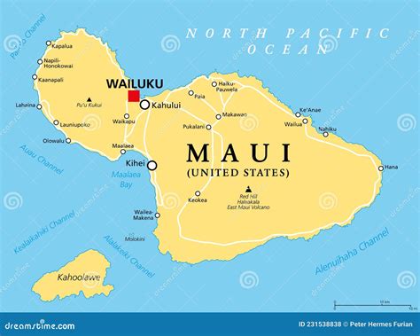 Maui, Hawaii, United States, Political Map, with Capital Wailuku Stock ...