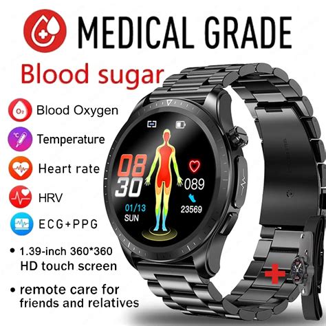 2023 New Blood Glucose Monitoring Smart Watch Men Heart Rate Blood Oxygen Blood Pressure Health ...