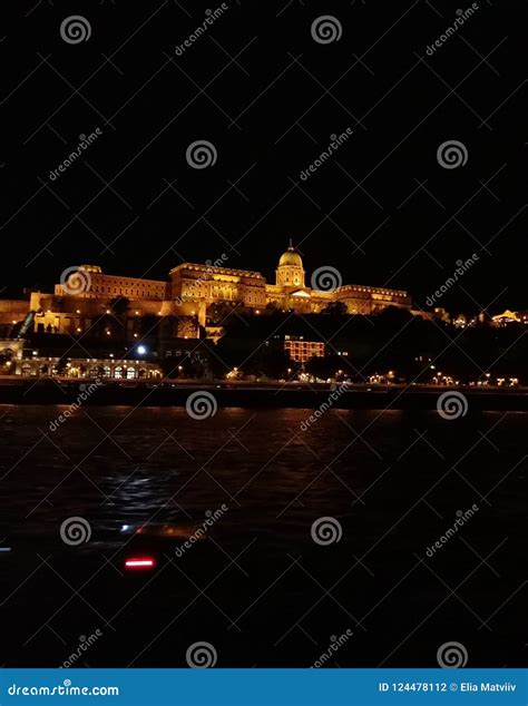 Castle in Budapest. stock photo. Image of view, night - 124478112