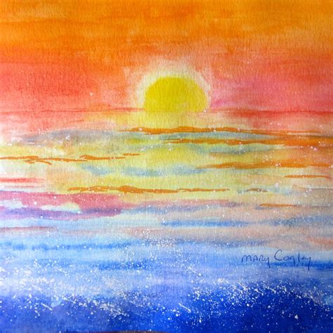 Golden Sunrise Watercolor Painting PRINT by Mary by MaryCogley