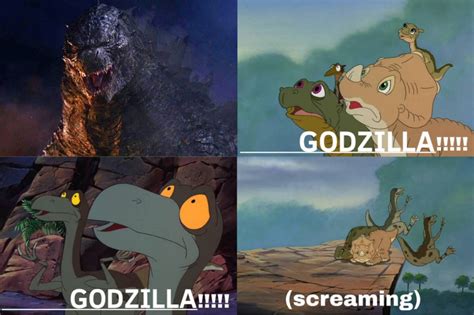 Godzilla Scares Littlefoot Friends Ozzy and Sturt by Alanmurillocortes on DeviantArt