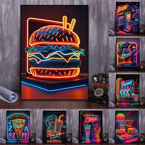 Neon-Foods-and-Drinks-Pizza-Burger-Restaurant-Posters-Prints-Canvas ...