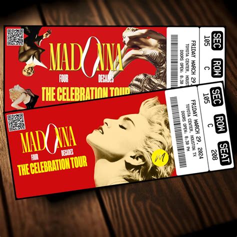 Printable Madonna Ticket the Celebration Tour Music Concert Show Pass Surprise Gift Reveal ...