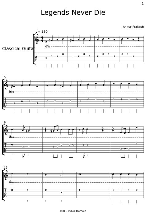 Legends Never Die - Sheet music for Classical Guitar