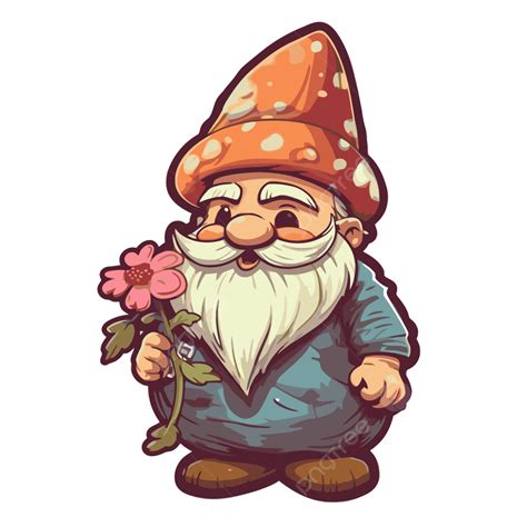 Cartoon Gnome With A Flower Clipart Vector, Funny Gnome, Funny Gnome Clipart, Cartoon Funny ...