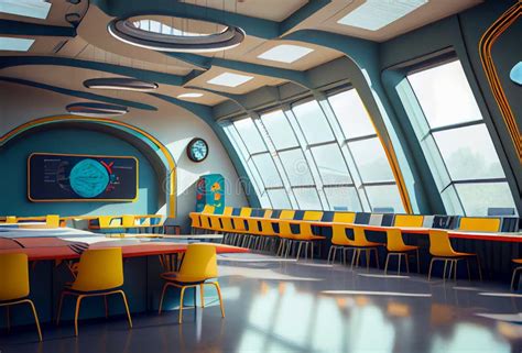 Futuristic School Interior, Ai Illustration Stock Illustration - Illustration of automation ...