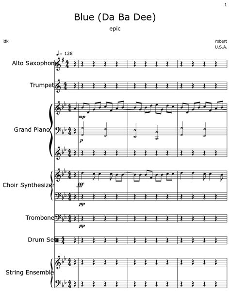 Blue (Da Ba Dee) - Sheet music for Alto Saxophone, Trumpet, Piano ...