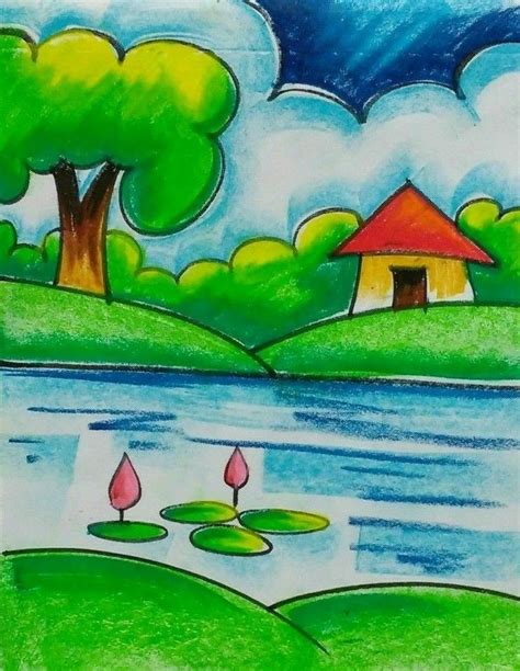 Easy pastel scenery drawing for beginners | Nature drawing for kids, Art drawings for kids ...