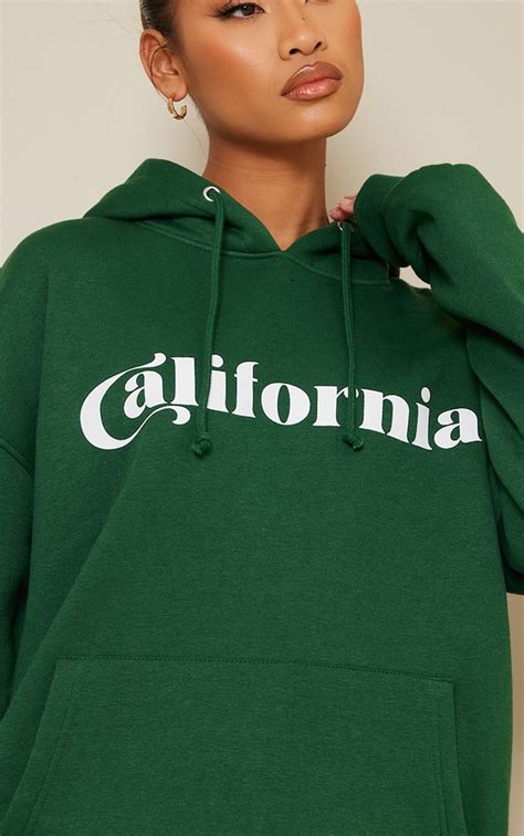 Dark Green California Graphic Oversized Hoodie | PrettyLittleThing USA