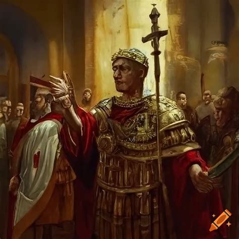 Painting of roman emperor constantine addressing bishops on Craiyon