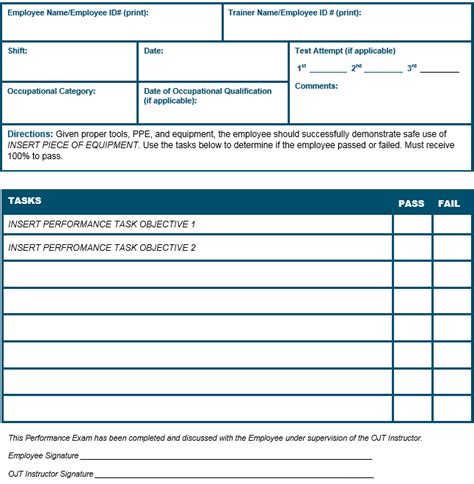 On The Job Training From A Checklist To A Performance Evaluation Form ...