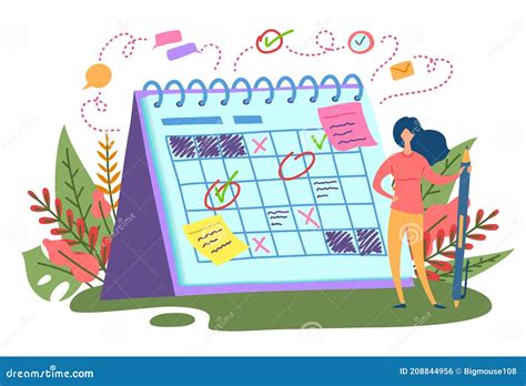 Cartoon Color Character Person Woman and Planning Day Scheduling Concept. Vector Stock Vector ...