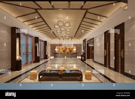 3D render of modern hotel lobby reception Stock Photo - Alamy