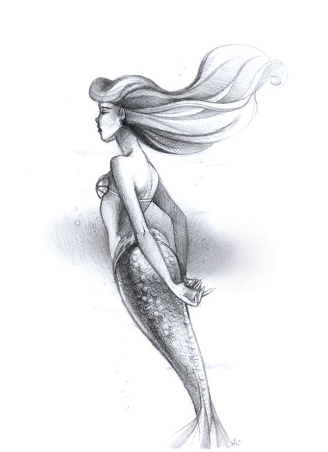 ariel pencil sketch by Blumina on DeviantArt