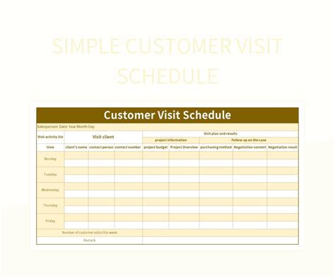 Simple Customer Visit Schedule Excel Template And Google Sheets File For Free Download - Slidesdocs