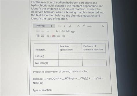 Solved For the reaction of sodium hydrogen carbonate and | Chegg.com