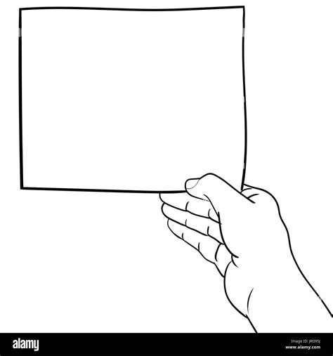 Hand drawn sketch of hand holding blank paper, Black and White simple ...