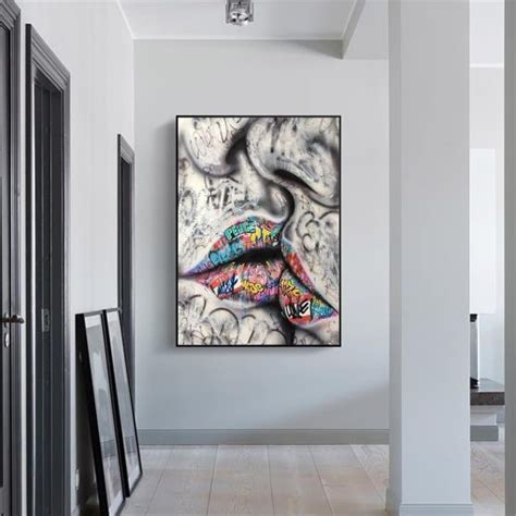 Graffiti Kiss Wall Art Canvas Prints Street Abstract Art Canvas Paintings For Home Studio Decor ...