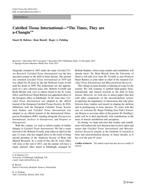 (PDF) Calcified Tissue International-"The Times, They are a-Changin'"