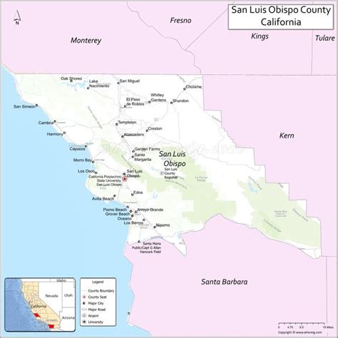 Map of San Luis Obispo County, California - Where is Located, Cities ...