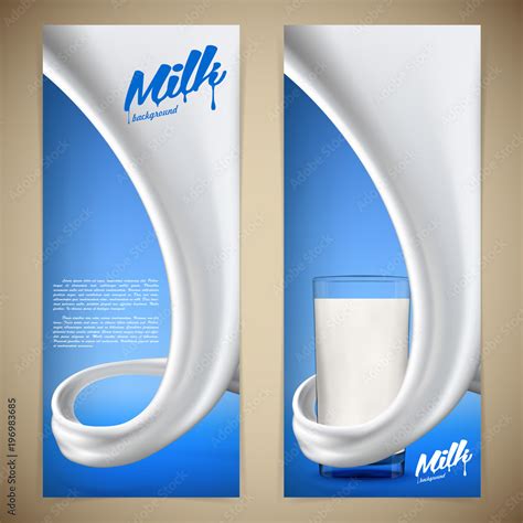 Milk design flyer vector illustration with full glass in milk or cream swirl Stock Vector ...