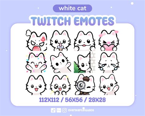 12 Cute White Cat Emotes Pack for Twitch/Discord, Twitch Emote Pack ...