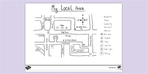 My Local Area Map Drawn Colouring Sheet (teacher made)