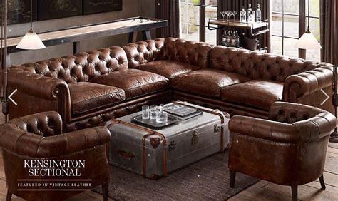 Restoration Hardware Kensington Sectional vintage leather brown tanned ultimate chesterfield ...