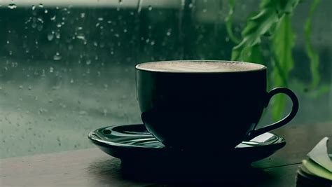 mug coffee behind window rain cozy Stock Footage Video (100% Royalty ...