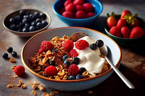 Premium AI Image | A bowl of cereal with berries and yogurt