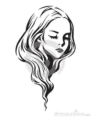 beautiful-girl-long-hair-black-isolated-hand-drawn-illustration-freehand-digital-drawing-young ...