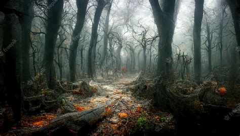 Premium Photo | Realistic haunted forest spooky landscape at night Fantasy Halloween forest ...