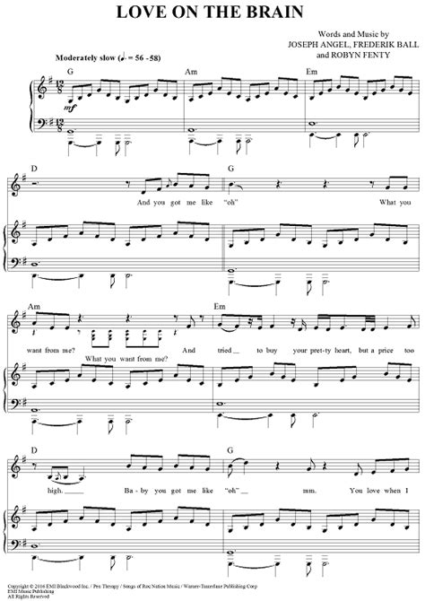 Love On The Brain" Sheet Music by Rihanna for Piano/Vocal/Chords - Sheet Music Now