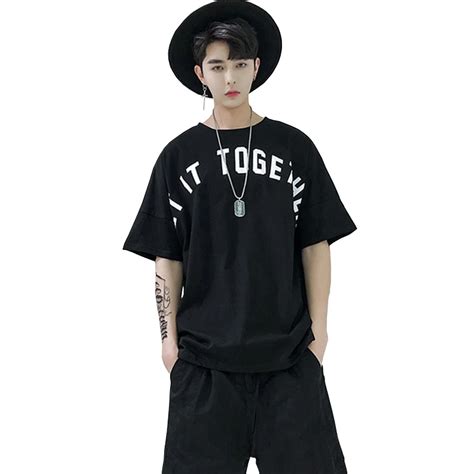 Korean style Loose t shirt men batwing sleeve Summer fashion Black ...