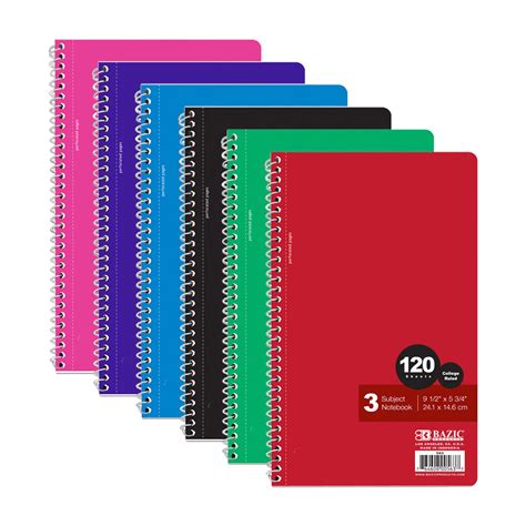 BAZIC Notebook College Ruled 3 Subject Spiral 120 Sheets Spiral Notebooks 9.5"x5.75", Journal ...
